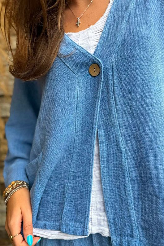 Lina Linen Blend Box Jacket Washed Denim